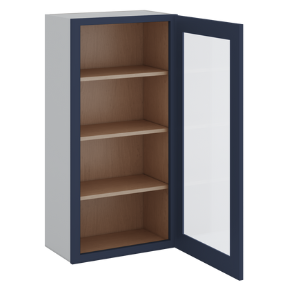 42" Tall NB29 Naval Blue Shaker 1-1/4" Overlay Glass Ready Wall Cabinet - Single Door 9", 12", 15", 18", 21"