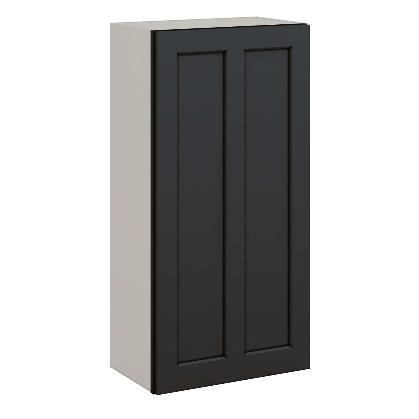 42" Tall 15HNS Hermosa Noir Black Shaker 1-1/4" Overlay Wall Cabinet - Single Door 9", 12", 15", 18", 21"