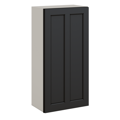 42" Tall 15HNS Hermosa Noir Black Shaker 1-1/4" Overlay Wall Cabinet - Single Door 9", 12", 15", 18", 21"