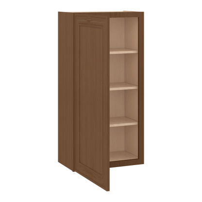 42" Tall Single Door 9", 12", 15", 18" & 21" Elegant Craftsman Mocha Shaker 1-1/4" Overlay Wall Cabinet