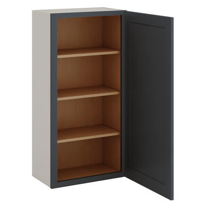 42" Tall 15HNS Hermosa Noir Black Shaker 1-1/4" Overlay Wall Cabinet - Single Door 9", 12", 15", 18", 21"