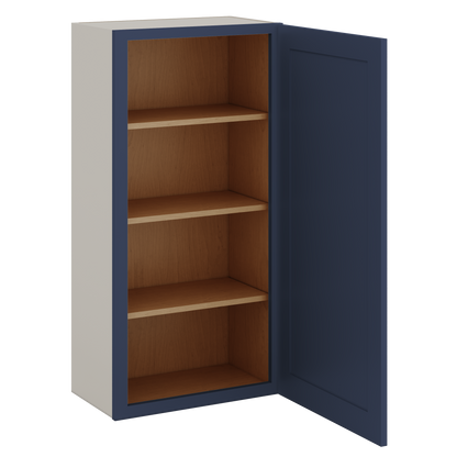 42" Tall NB29 Naval Blue Shaker 1-1/4" Overlay Wall Cabinet - Single Door 9", 12", 15", 18", 21"