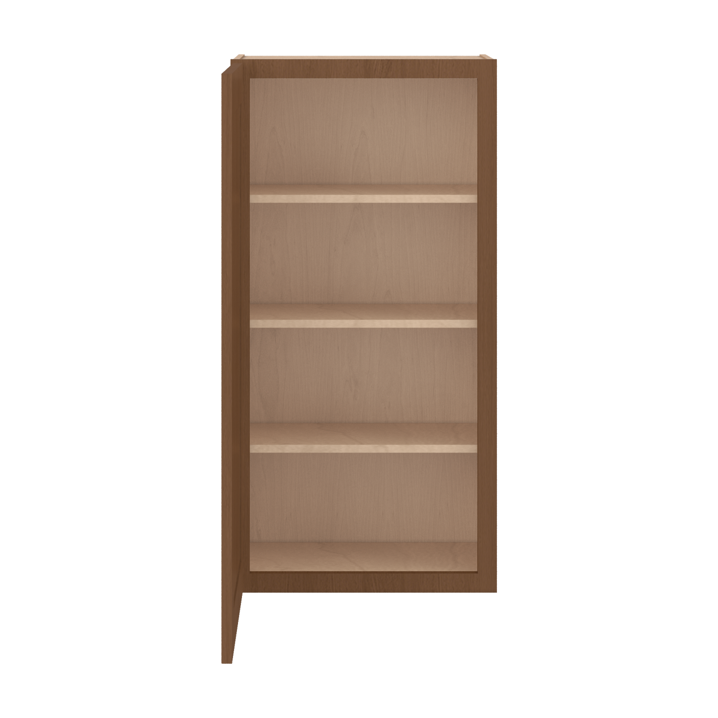 42" Tall Single Door 9", 12", 15", 18" & 21" Elegant Craftsman Mocha Shaker 1-1/4" Overlay Wall Cabinet