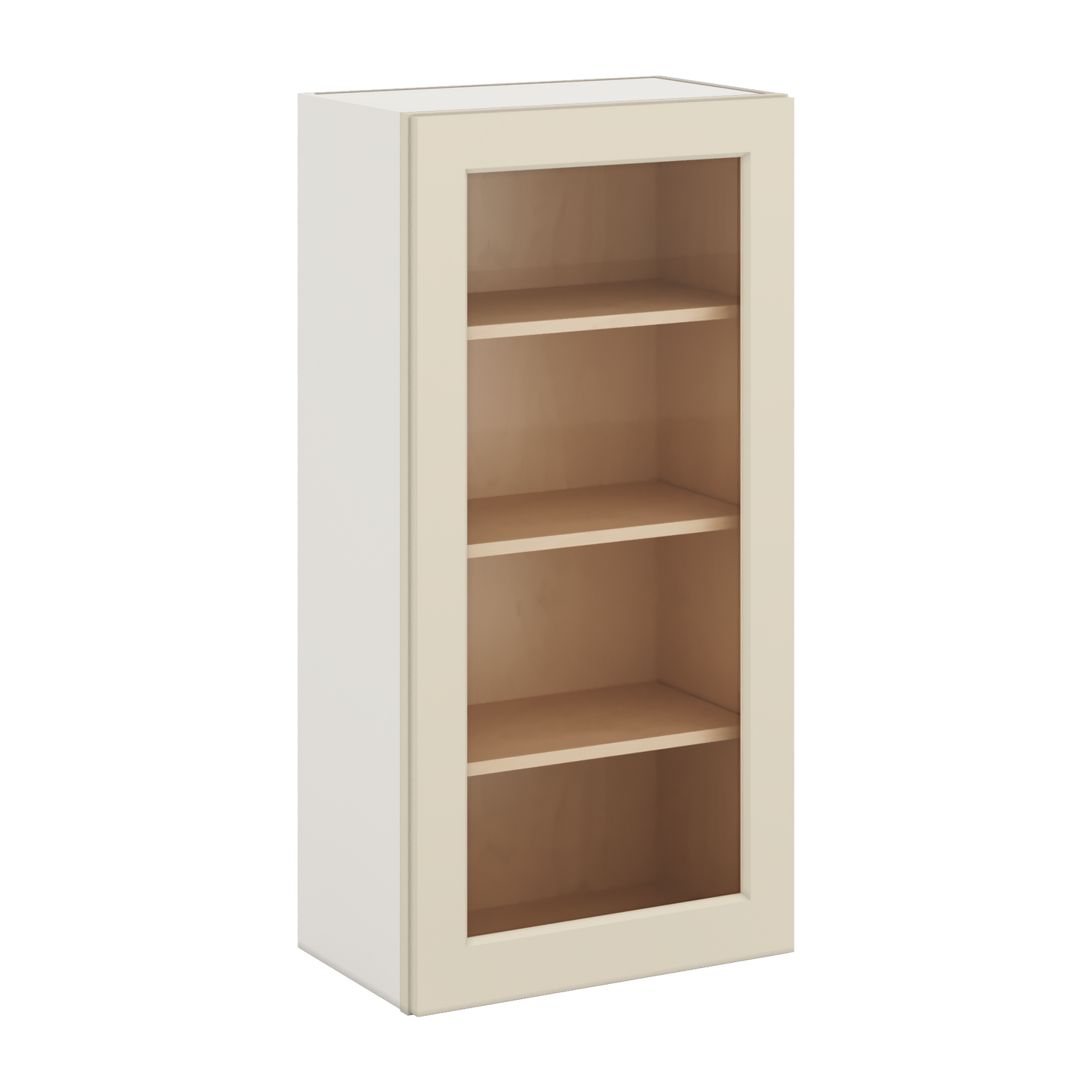 42" Tall Manhattan Cream Shaker 1-1/4" Overlay Glass Ready Wall Cabinet - Single Door 9", 12", 15", 18", 21"