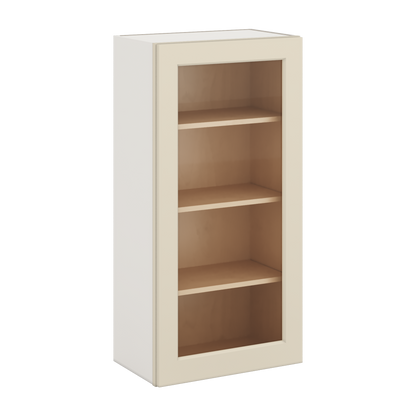 42" Tall Manhattan Cream Shaker 1-1/4" Overlay Glass Ready Wall Cabinet - Single Door 9", 12", 15", 18", 21"