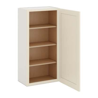 42" Tall Manhattan Cream Shaker 1-1/4" Overlay Wall Cabinet - Single Door 9", 12", 15", 18", 21"