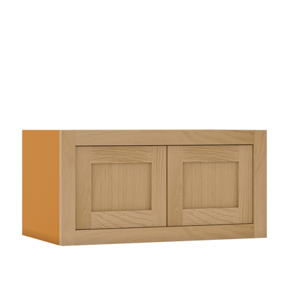 12" Tall Inset Oak Shaker Wall Cabinet - Double Door 24" to 36" Wide - Special Order