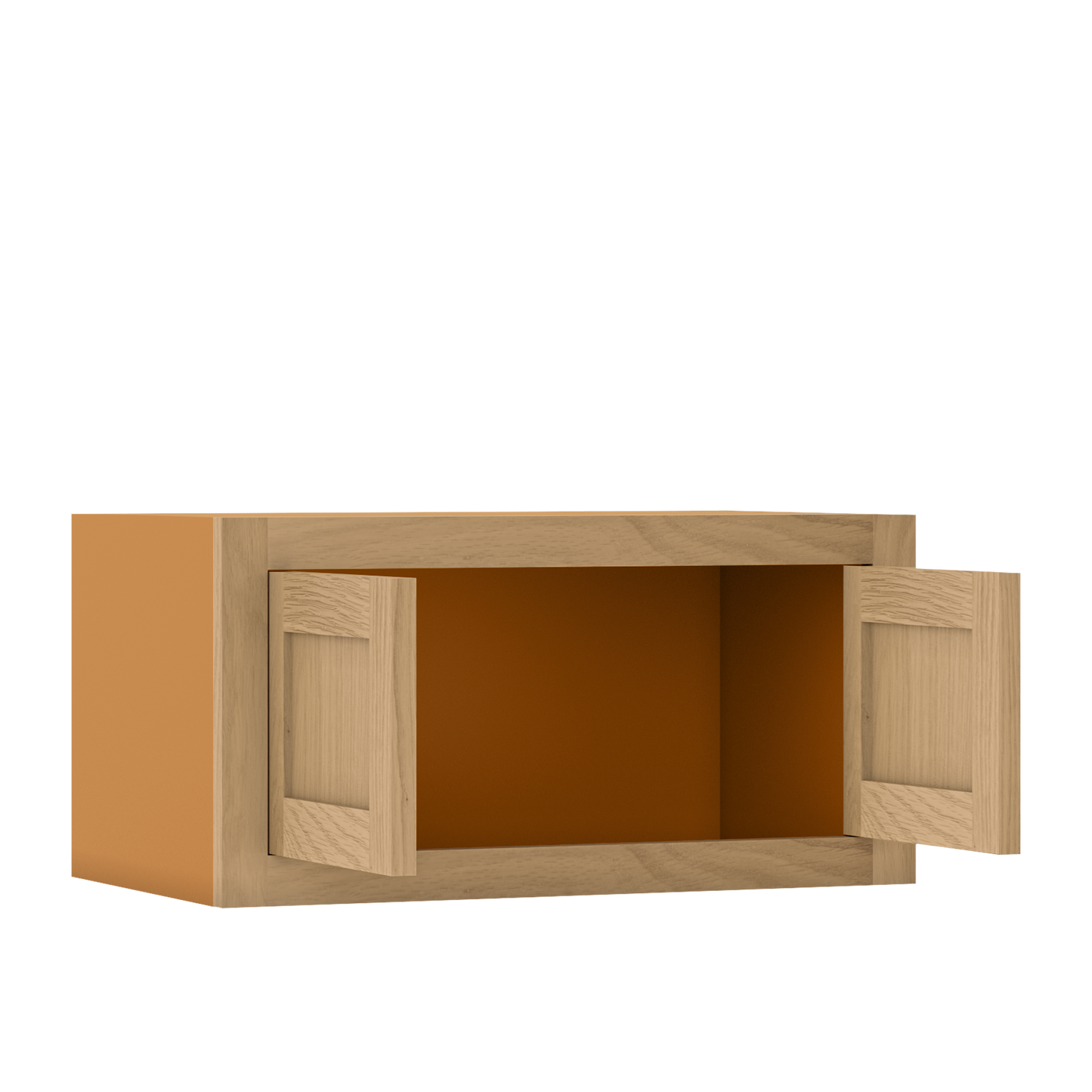 12" Tall Inset Oak Shaker Wall Cabinet - Double Door 24" to 36" Wide - Special Order