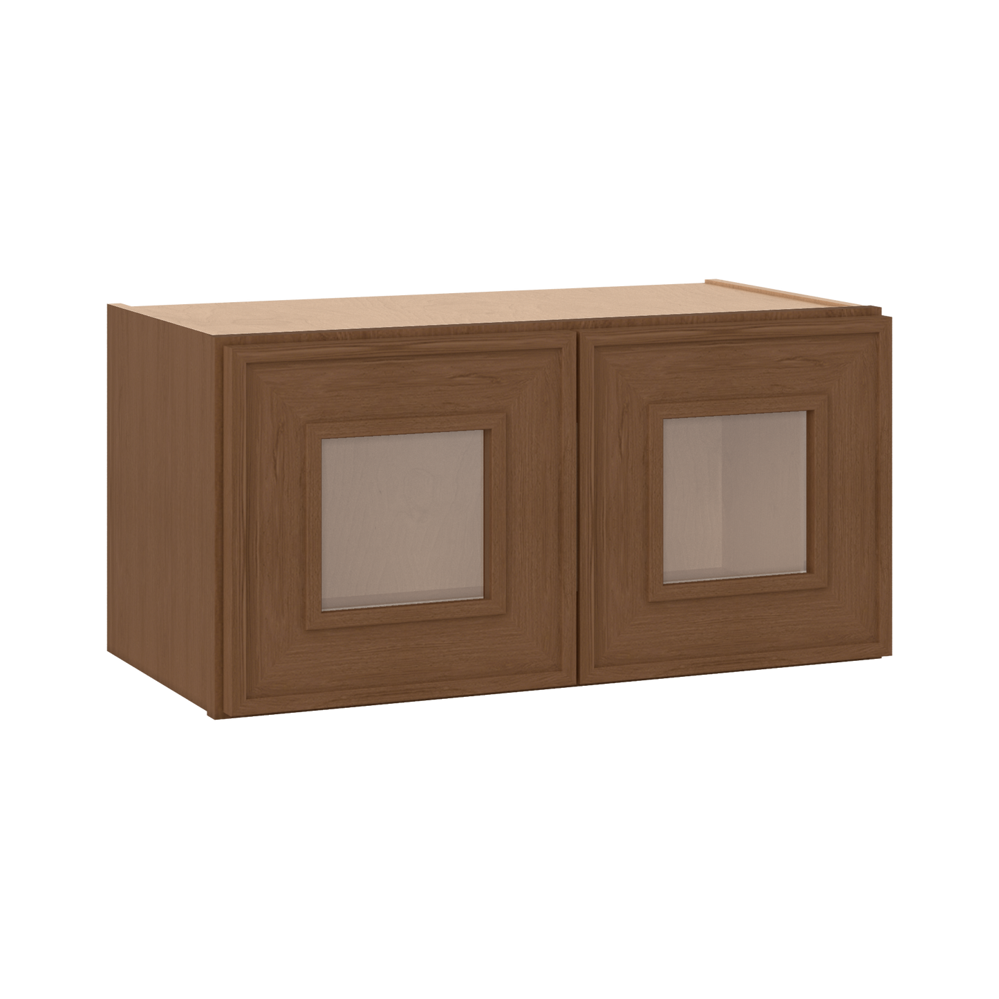 12" Tall 12" Deep - 12", 15", 18", 21", 24", 27", 30", 33" & 36" Wide Glass Door Stacker | Wall Mocha Elegant Oak Craftsman Shaker 1-1/4" Overlay Wall Cabinet