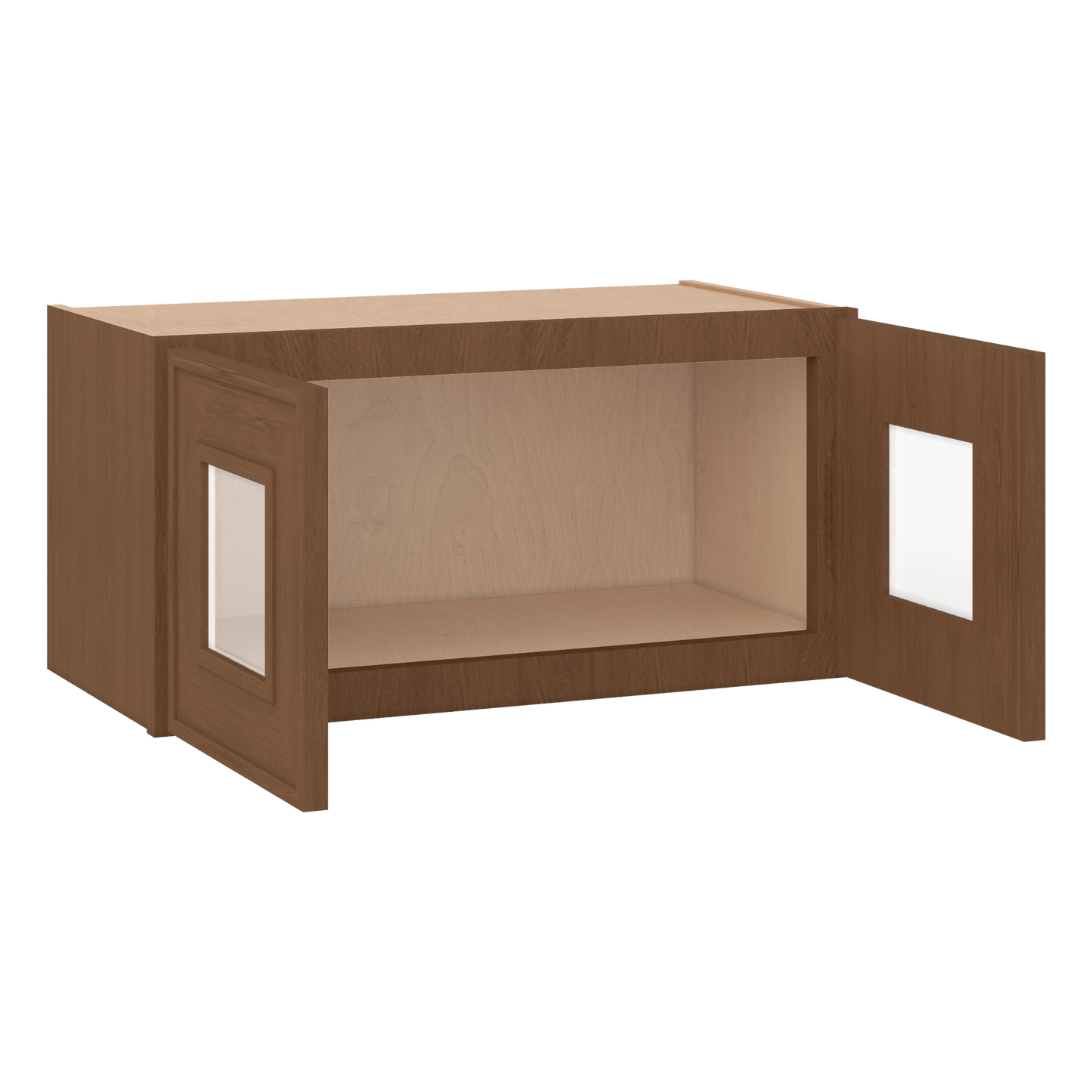 12" Tall 12" Deep - 12", 15", 18", 21", 24", 27", 30", 33" & 36" Wide Glass Door Stacker | Wall Mocha Elegant Oak Craftsman Shaker 1-1/4" Overlay Wall Cabinet