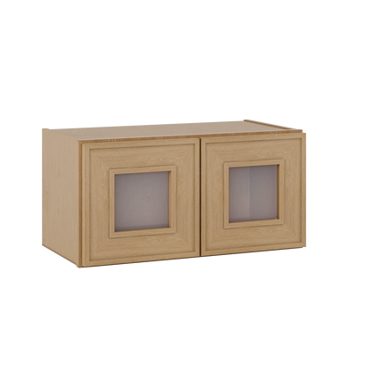 12" Tall 12" Deep Glass Door Stacker | Wall Elegant Oak Craftsman Shaker 1-1/4" Overlay Wall Cabinet -  12", 15", 18", 21", 24", 27", 30", 33" & 36" Wide
