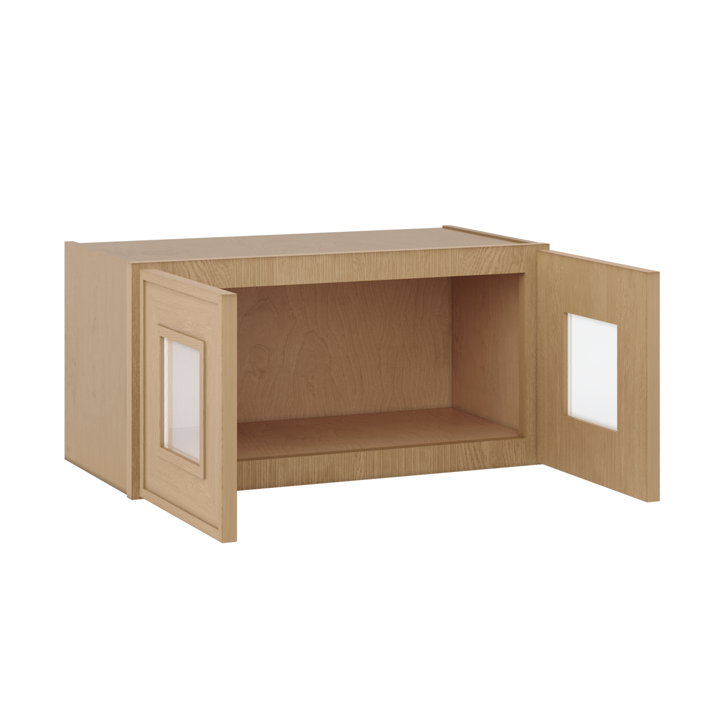 12" Tall 12" Deep Glass Door Stacker | Wall Elegant Oak Craftsman Shaker 1-1/4" Overlay Wall Cabinet -  12", 15", 18", 21", 24", 27", 30", 33" & 36" Wide