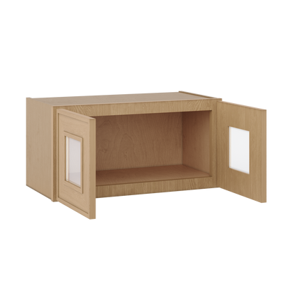 12" Tall 12" Deep Glass Door Stacker | Wall Elegant Oak Craftsman Shaker 1-1/4" Overlay Wall Cabinet -  12", 15", 18", 21", 24", 27", 30", 33" & 36" Wide