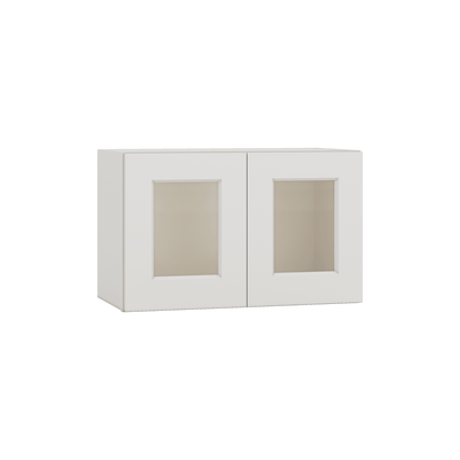 15" Tall 2WS White Shaker Stackable Glass Ready Wall Cabinet - Double Door 24", 27", 30", 33" & 36" Wide