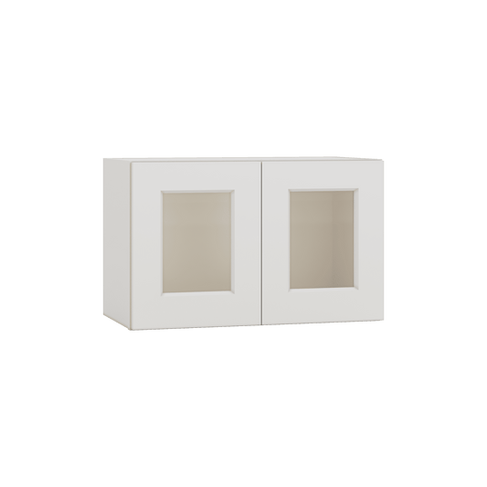 15" Tall 2WS White Shaker Stackable Glass Ready Wall Cabinet - Double Door 24", 27", 30", 33" & 36" Wide