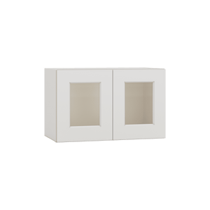 15" Tall 2WS White Shaker Stackable Glass Wall Cabinet - Double Door 24", 27", 30", 33" & 36" Wide