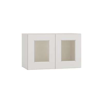 15" Tall 2WS White Shaker Stackable Glass Wall Cabinet - Double Door 24", 27", 30", 33" & 36" Wide