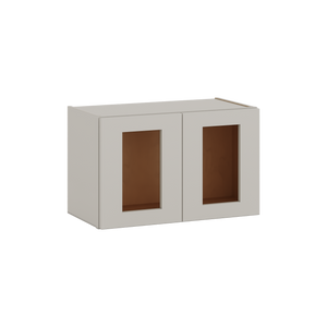 15" Tall Vanilla Cream Shaker Stackable Glass Wall Cabinet - Double Door 24", 27", 30", 33" & 36" Wide