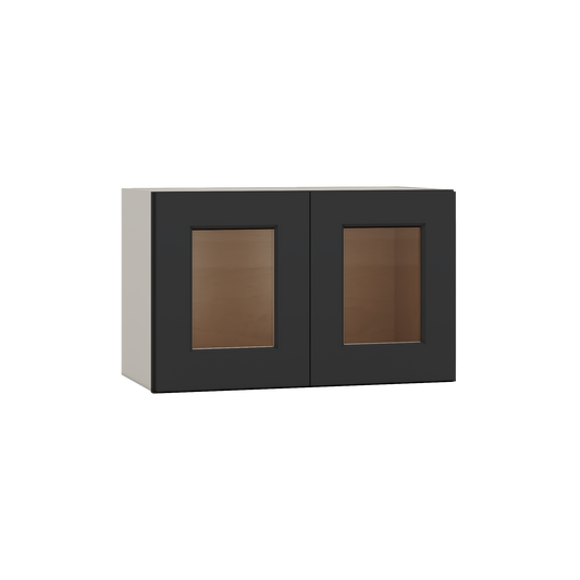 15" Tall 15HNS Hermosa Noir Black Shaker Stackable Glass Ready Wall Cabinet - Double Door 24", 27", 30", 33" & 36" Wide