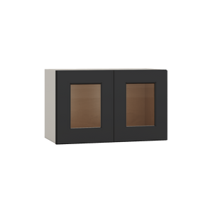 15" Tall 15HNS Hermosa Noir Black Shaker Stackable Glass Wall Cabinet - Double Door 24", 27", 30", 33" & 36" Wide