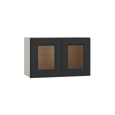 15" Tall 15HNS Hermosa Noir Black Shaker Stackable Glass Ready Wall Cabinet - Double Door 24", 27", 30", 33" & 36" Wide