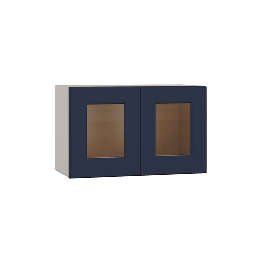15" Tall NB29- Naval Blue Shaker Stackable Glass Ready Wall Cabinet - Double Door 24", 27", 30", 33" & 36" Wide