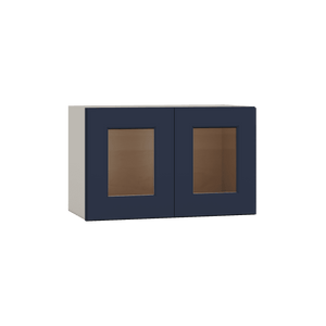 15" Tall 29NB Naval Blue Shaker Stackable Glass Wall Cabinet - Double Door 24", 27", 30", 33" & 36" Wide