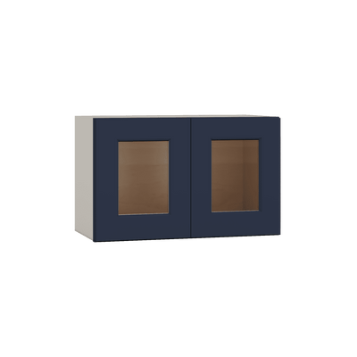 15" Tall 29NB Naval Blue Shaker Stackable Glass Wall Cabinet - Double Door 24", 27", 30", 33" & 36" Wide