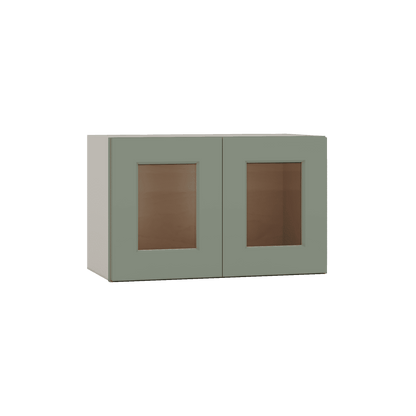 15" Tall Green Shaker Stackable Glass Ready Wall Cabinet - Double Door 24", 27", 30", 33" & 36" Wide
