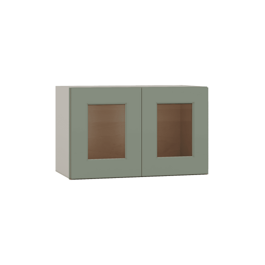 15" Tall Green Shaker Stackable Glass Ready Wall Cabinet - Double Door 24", 27", 30", 33" & 36" Wide