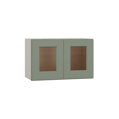 15" Tall Green Shaker Stackable Glass Ready Wall Cabinet - Double Door 24", 27", 30", 33" & 36" Wide