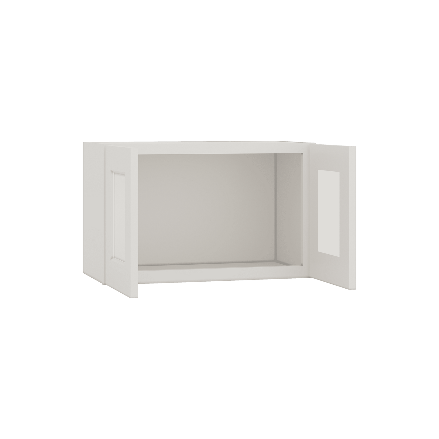 15" Tall 2WS White Shaker Stackable Glass Ready Wall Cabinet - Double Door 24", 27", 30", 33" & 36" Wide
