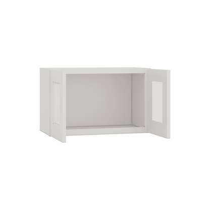 15" Tall 2WS White Shaker Stackable Glass Ready Wall Cabinet - Double Door 24", 27", 30", 33" & 36" Wide