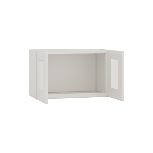 15" Tall 2WS White Shaker Stackable Glass Ready Wall Cabinet - Double Door 24", 27", 30", 33" & 36" Wide