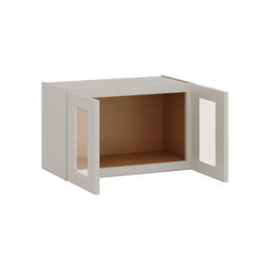 15" Tall Vanilla Cream Shaker Stackable Glass Wall Cabinet - Double Door 24", 27", 30", 33" & 36" Wide