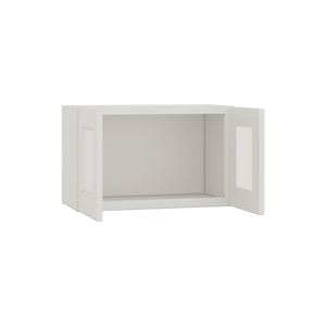15" Tall 2WS White Shaker Stackable Glass Wall Cabinet - Double Door 24", 27", 30", 33" & 36" Wide