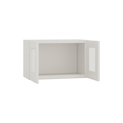 15" Tall 2WS White Shaker Stackable Glass Wall Cabinet - Double Door 24", 27", 30", 33" & 36" Wide