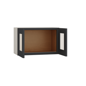 15" Tall 15HNS Hermosa Noir Black Shaker Stackable Glass Wall Cabinet - Double Door 24", 27", 30", 33" & 36" Wide