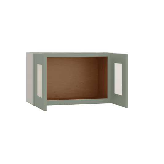 15" Tall Green Shaker Stackable Glass Ready Wall Cabinet - Double Door 24", 27", 30", 33" & 36" Wide