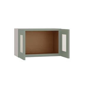 15" Tall Green Shaker Stackable Glass Wall Cabinet - Double Door 24", 27", 30", 33" & 36" Wide