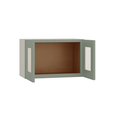15" Tall Green Shaker Stackable Glass Ready Wall Cabinet - Double Door 24", 27", 30", 33" & 36" Wide
