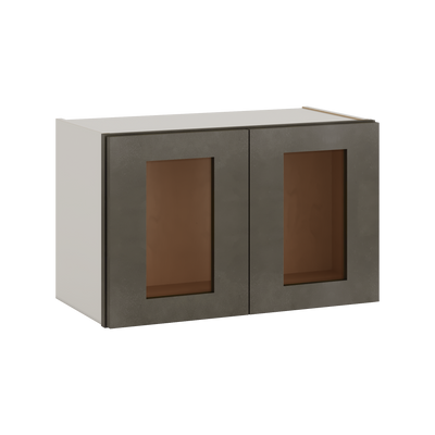 15" Tall Huntington Cinder Double Shaker Stackable Glass Wall Cabinet - Double Door 24", 27", 30", 33" & 36" Wide