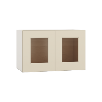 15" Tall Manhattan Cream Shaker Stackable Glass Wall Cabinet - Double Door 24", 27", 30", 33" & 36" Wide