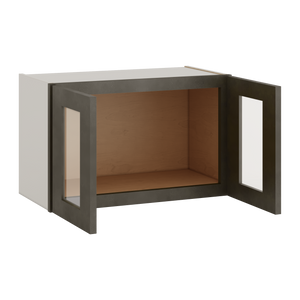 15" Tall Huntington Cinder Double Shaker Stackable Glass Wall Cabinet - Double Door 24", 27", 30", 33" & 36" Wide