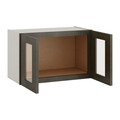 15" Tall Huntington Cinder Double Shaker Stackable Glass Wall Cabinet - Double Door 24", 27", 30", 33" & 36" Wide