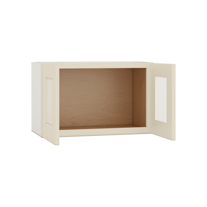 15" Tall Manhattan Cream Shaker Stackable Glass Ready Wall Cabinet - Double Door 24", 27", 30", 33" & 36" Wide