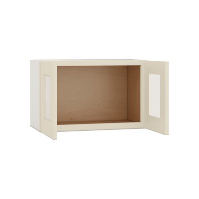 15" Tall Manhattan Cream Shaker Stackable Glass Wall Cabinet - Double Door 24", 27", 30", 33" & 36" Wide