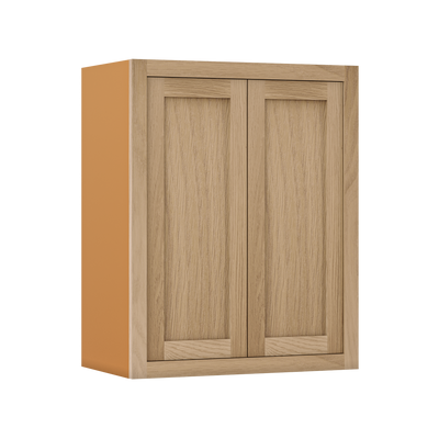 30" Tall White Oak Inset Shaker Wall Cabinet - Double Door 24", 27", 30", 33" & 36"