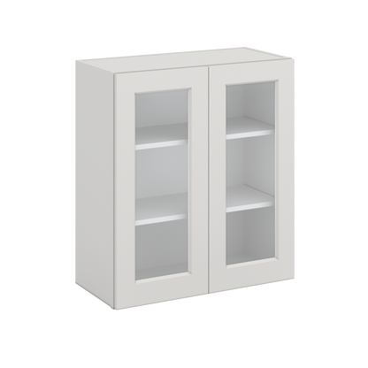 30" Tall 2WS White Shaker 1-1/4" Overlay Glass Ready Wall Cabinet - Double Door 24", 27", 30", 33" & 36" Wide