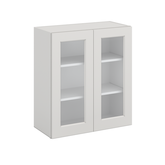 30" Tall White Shaker 1-1/4" Overlay Glass Ready Wall Cabinet - Double Door 24", 27", 30", 33" & 36" Wide